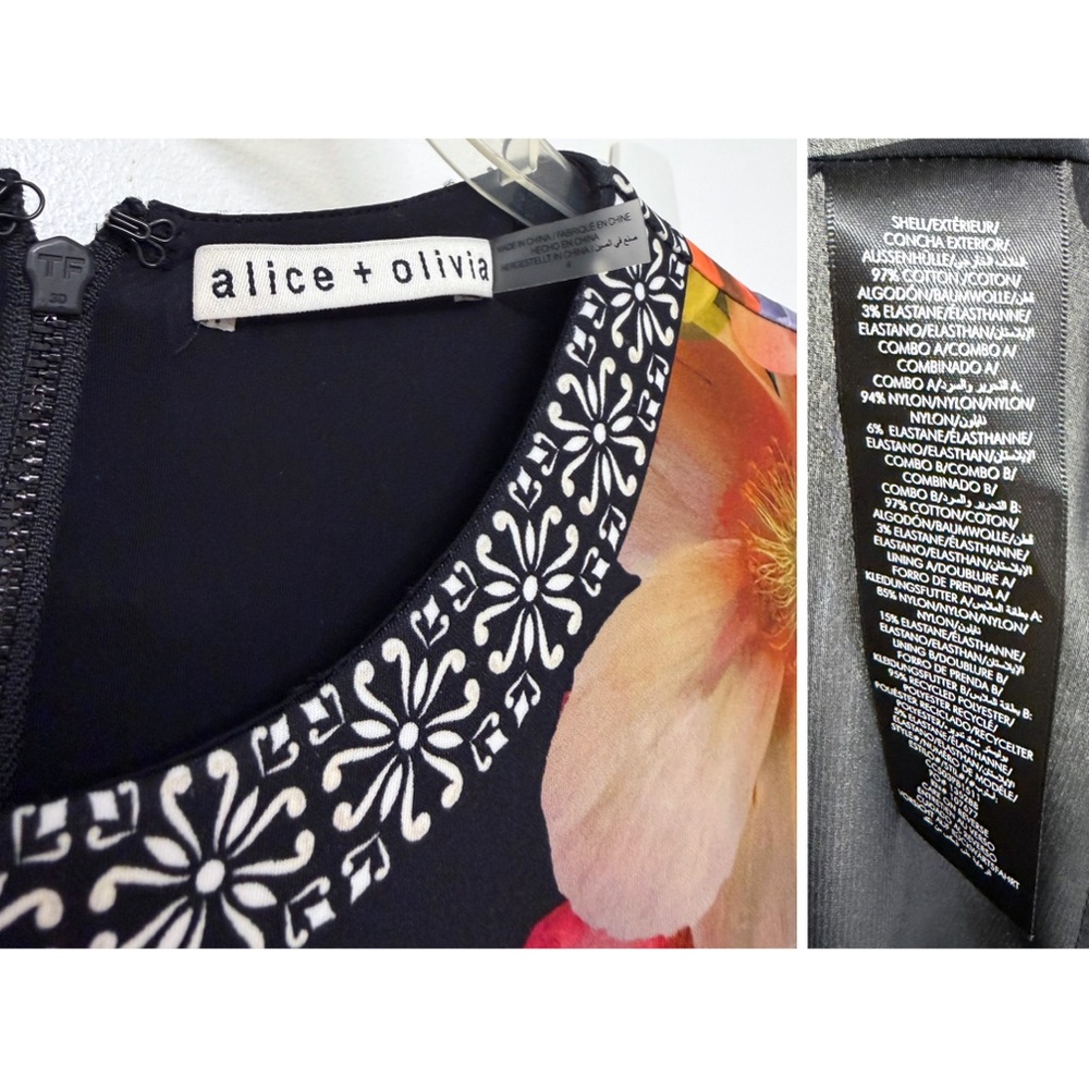 Alice + Olivia Adley Drop Waist Midi Dress Garden Brunch Black Floral Colorful 4 - Picture 3 of 16